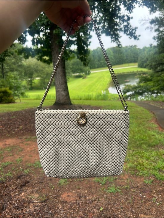 Whiting & Davis Handbags - Vintage Whiting & Davis White Enamel Mesh Shoulder Bag Purse Silver Chain USA